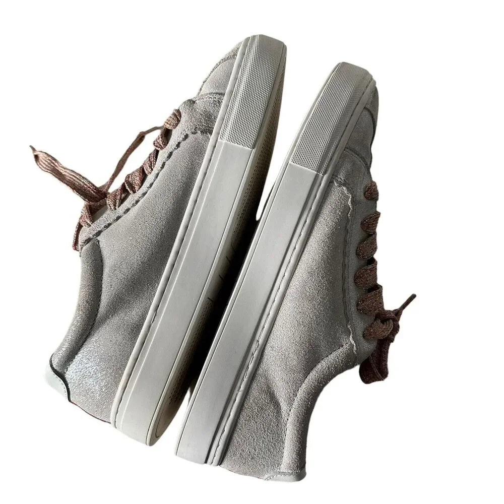 ZARA Women Metallic Glitter Silver Lace Up Fashion Sneakers Size EU 39 US 8‎